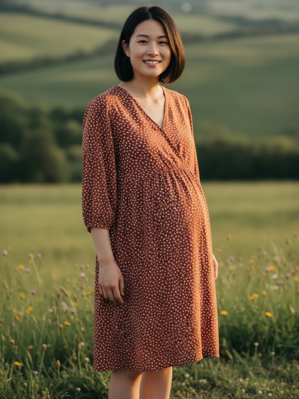 Isabel Maternity Red Brown Polka Maternity Dress